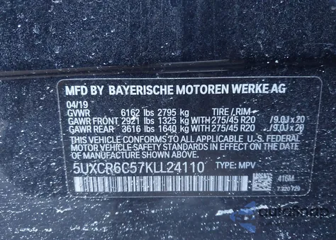 2019 BMW X5 xDrive40I из США, поврежденный, VIN 5UXCR6C57KLL24110